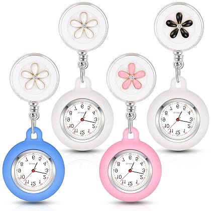 Outus 4 Pieces Nurse Watch for Nurses Doctors, Nurse Watch Brooch Fob Pocket Watch Digital Watch