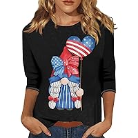 Elegant Going Out Tops for Women 3/4 Length Sleeve Tunic Tops Vintage Printed Graphic Tees Trendy Summer Tops 2024