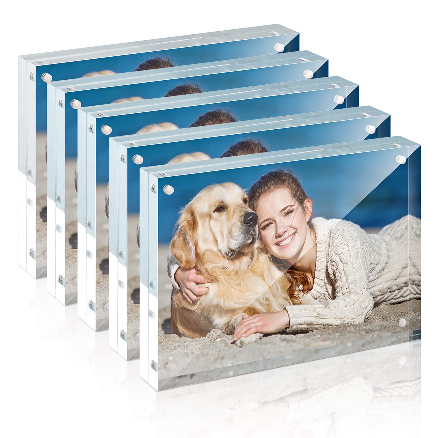 Picture Frame, TWING 5x7 Inch 5 Pack Acrylic Photo Frames Horizontal Magnet Double Sided Acrylic Picture Frames Set with Microfiber Cloth,12 + 12MM...