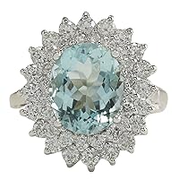 7.03 Carat Natural Blue Aquamarine and Diamond (F-G Color, VS1-VS2 Clarity) 14K White Gold Luxury Cocktail Ring for Women Exclusively Handcrafted in USA