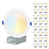 [24-Pack] 6-Inch 2700K-6000K 5CCT LED Color Selectable, Heavy Duty Ultra-Thin Recessed Ceiling Downlight, Dimmable, White Trim (VSL65W-24P)