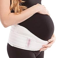 Breathable Cotton Lined Maternity Support Belt, Helps Prevent Stretchmarks & Relieve Lower Back Pain, Best Pregnancy Belly Support Band, Made in USA, MS-96i White Large