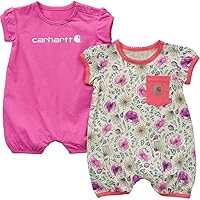 Carhartt Baby Girls Short-sleeve Romper 2-piece Infant-and-toddler-clothing-sets, Tofu, 12M US