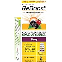 ReBoost Cold and Flu Relief - Homeopathic Formula for Temporary Relief of Minor Cold and Flu Symptoms, Berry Flavor, 100 Count