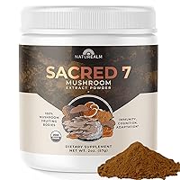 Naturealm Sacred 7 - Mushroom Extract Powder 2 oz - Chaga, Cordyceps, Lion's Mane, Maitake, Reishi, Shiitake & Turkey Tail - Organic Herbal Nootropic Supplement - Focus, Energy & Mental Performance
