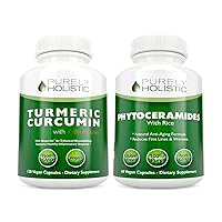 Organic Turmeric Curcumin 700mg & Bioperine + Phytoceramides Skin Therapy - Vegan Bundle - 120 + 60 Capsules - Made in USA