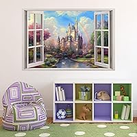 Princess Castle Rainbow Fantasy 3D Window Decal Wall Sticker Mural H68 (125x84 cm (49x33 lnches))