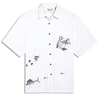 Bamboo Cay Mens Octopus Embroidered Button-up Shirt (Medium, Off White)