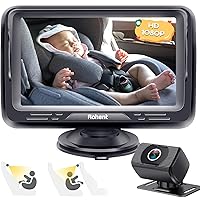 Baby Car Camera Ease Installation: Eye Protection Clear Night Vision 360° Rotation Stability Backseat Camera for 2 Kids HD 1080P Car Baby Monitor with Infant Carseat Camera Rear Facing -Rohent N06