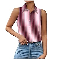 Women Summer Work Blouses Sleeveless Button Down Shirts Striped Business Casual Tops Fashion Tanks Tops Dressy Blouse