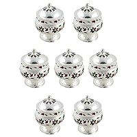 GoldGiftIdeas Silver Plated Sindoor Dabbi with Lid, Return Gifts for Housewarming and Baby Shower, Indian Pooja Items Silver, Indian Pooja Thali Set for Home, Wedding Return Gift with Potli Bags (7)