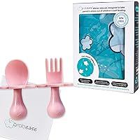 GRABEASE First Training Self Feed Baby Utensils Anti-Choke and All-Over Bibs, BPA-Free Baby Spoon and Fork Toddler Utensils with Pouch Set – Toddler Silverware for Baby Led Weaning Ages 6 Months+