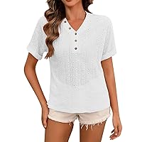 Eyelet Tops for Women, Ladies Casual Sexy V-Neck Shirts Spring, S XXL