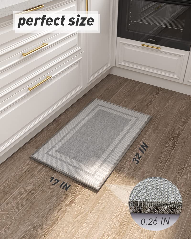 PADOOR Kitchen-Rugs Washable, Rubber Backing Non-Slip Kitchen Mat,Absorbent Kitchen Floor Mats in Front of Sink, Kitchen Mats for Floor Grey 17