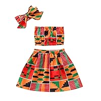 Toddler Kids Baby Girls Summer Clothes African Style Vest Tops Dashiki Skirts Headband Ankara Set Casual Outfits x21