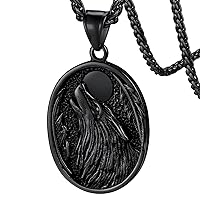 FaithHeart Norse Viking Wolf Pendant Necklace for Men/Women, Stainless Steel/18K Gold Plated Nordic Vikings Stuff Jewelry with Gift Packaging