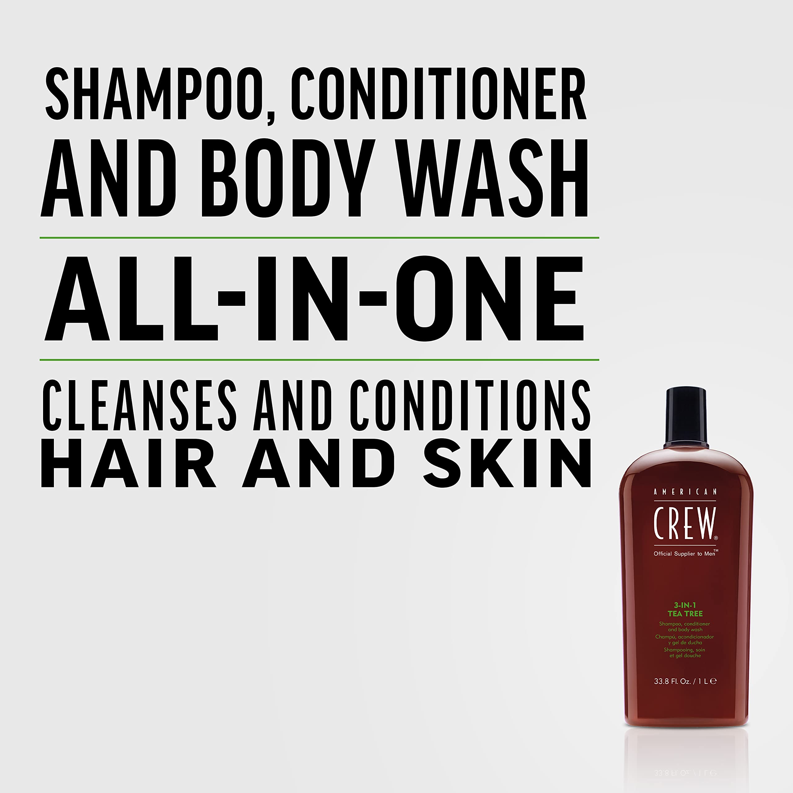 AMERICAN CREW Shampoo, Conditioner & Body Wash for Men, 3-in-1, Tea Tree Scent, 8.4 Fl Oz