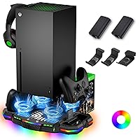 RGB Charging Stand with Cooling Fan for Xbox Series X, Vertical Dual Controller Charger Station Dock & Cooler System with 13 LED Lights, 2 Rechargeable Battery & 3 Accessories Holder for Xbox Series X