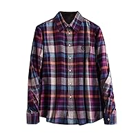 Flannel Long Sleeve Shirts for Women Casual Plaid Button Down Plaid Shirt Tops 2023 Fall Lapel Shacket Jacket Coats