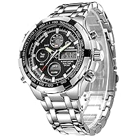 Golden Hour Luxury Stainless Steel Analogue Digital Watches for Men, Outdoor Sports, Waterproof, Large, Heavy Wrist Watch