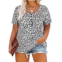 RITERA Plus Size Tops for Women 3X Summer Short Sleeve Tshirts Oversized Crewneck Button Henley Shirts Casual Leopard Animal Print Tunic Ladies Blouse 3X 20W 22W