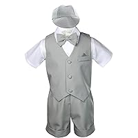 Unotux Gray Infant Boys Toddler Eton 5pc Formal Vest Shorts Sets Suits S-4T