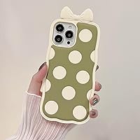 Compatible with iPhone 14 Pro Max Case Cute, Bowknot Polka Dot Case for Women Girls Curly Wave Frame with Bow Tie Cartoon Fashion Design Soft Silicone Gel Rubber Shockproof Phone Cover, Green