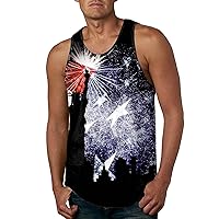 Mens Funny Tank Tops 3D Graphic American Flag T-Shirt 4th of July Sleeveless Independence Day USA Workout Tee Big&Tall
