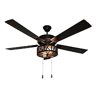 RIVER OF GOODS 52 Inch LED Modern Farmhouse Ceiling Fan with Light - Elegant Rustic Cabin Ceiling Fans with Lights - Metal Drum Shade - Oil-Rubbed Bronze
