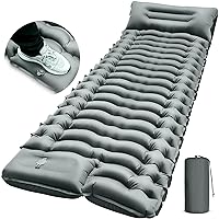 Camping Sleeping Pad, Ultralight Camping Mat with Pillow Built-in Foot Pump Inflatable Sleeping Pads Compact for Camping Backpacking Hiking Traveling-Gray