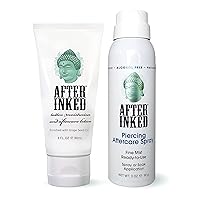 After Inked Tattoo Moisturizing Lotion Plus & Piercing Aftercare Spray Bundle - Essential Tattoo Supplies, Premium Skincare Products