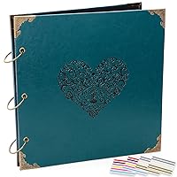 Photo Album DIY Scrapbook - 12x12 inch 50 Pages Vintage Leather Cover Three-Ring Binder Love Picture Booth Albums with 408pcs Self Adhesive Photos Corners for Memory Keep, Heart (Jasper Green)