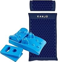 FSA HSA Eligible Navy Kanjo Premium Acupressure Mat and Pillow Set for Back Pain Relief & Neck Pain Relief with Carry Bag & FSA HSA Eligible Kanjo Flex Height Acupressure Neck Pain Relief Cushion