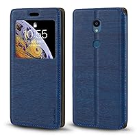 for Sharp Rouvo V Case, Wood Grain Leather Case with Card Holder and Window, Magnetic Flip Cover for Sharp Rouvo V (6.52”) Blue