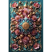 Botanical Retro Future Notebook by Sofia Rilly Turquoise Blue Pink Gold Bronze: Flower Composition Notepad Journal With A Galloping Cat Inside 120 Pages Lined 6 x 9 Inch For Women, Work And Writing