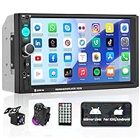 Hikity 7 Inch Double Din Car Stereo Touch Screen Car Radio with Bluetooth Backup Camera, FM Car Audio Receivers, Support Mirror Link for Android iOS Phone USB AUX-in TF Card