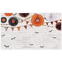 Allenjoy 5x3ft White Brick Wall Halloween Backdrop Pinwheel Flying Bats Photography Background Boys Girls Birthday Trick or Treat Party Banner Newborn Baby Shower Party Decors Cake Table Photo Props