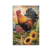 Big Rooster Sunflower Vintage Pastoral Oil Painting Poster Wall Art Paintings Canvas Wall Decor Home Decor Living Room Decor Aesthetic 20x30inch(50x75cm) Unframe-style