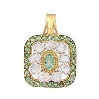 MOONEYE 0.50CT Natural Diamond Polki Emerald Pendant 925 Sterling Silver Gold Plated Slice Diamond Jewelry
