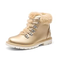 DREAM PAIRS Girls Kids Side Zipper Lace up Faux Fur Ankle Boots