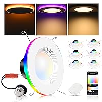 [6 Pack] 6 Inch Smart LED Can Lights with RGB Back Light,15W 2700K-6500K Color Changing Retrofit Recessed Lighting,Bluetooth Downlight,Hub Included,Work with Alexa/Google Assistant
