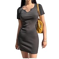 Women's Dress Dresses for Women Notched Neck Ribbed Knit Bodycon Dress Dresses for Women (Color : Dark Grey, Size : Large)