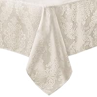 Barcelona Luxury Damask Fabric Tablecloth, 100% Polyester, No Iron, Soil Resistant Dining Room, Party Banquet and Holiday Tablecloth, 52 Inch x 70 Inch Oblong/Rectangle, Antique White