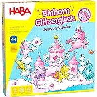 HABA 304539 - Unicorn Glitzerglück, Cloud Stacking, Cooperative Stacking Game with Unicorns and Clouds Made of Wood, Game from 4 Years