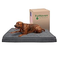 Furhaven Cooling Gel Dog Bed for Large Dogs w/ Removable Washable Cover, For Dogs Up to 95 lbs - Terry & Suede Mattress - Gray, Jumbo/XXL