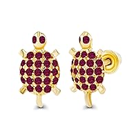 Sterling Silver Yellow Round 1mm Round Created Ruby Turtle Screwback Earrings