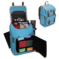 ENHANCE Designer Edition Trading Card Backpack - MTG Deck Bag with Card Binder Space, TCG Deck Box Storage, Playmat Holder - Compatible with Magic the Gathering, Pokemon, Lorcana (Canvas Look - Blue)
