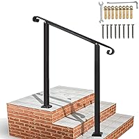 Metty Metal Handrails for Outdoor Steps - 1 to 3 Step Rails - Wrought Iron Railing, Indoor, Outdoor Stair Railing - Hand Rails for Indoor Stairs, Outdoor Handrail, Easy Install Stair Handrail, Black
