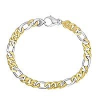 Jewelry Affairs 14k Yellow And White Gold Diamond Cut Figaro Link Mens Bracelet, 8.5