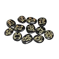 Black Jasper Zodiac Sun Sign Set Reiki Engraved Gemstone A++ Healing Crystal Therapy w/Pouch Palm Worry Thumb Pagan Love Internal Strength Disaster Management